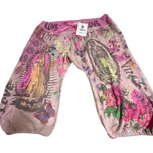 MAGNOLIA PEARL Glitter Mother Mary Roses Sweatpants Cotton Fleece Cali Short NWT